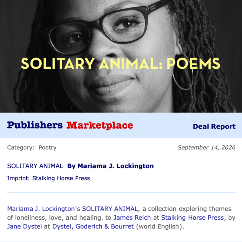 My debut poetry collection, SOLITARY ANIMAL, will be published by Stalking Horse Press!